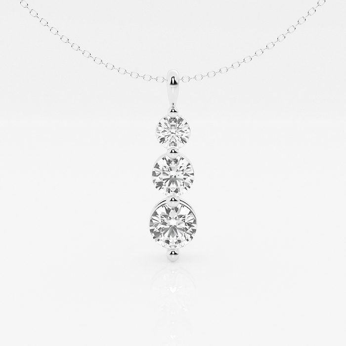 Three Stone Drop - 1 1/2 ctw Round Lab Grown Diamond Three-Stone Drop Pendant with Adjustable Chain