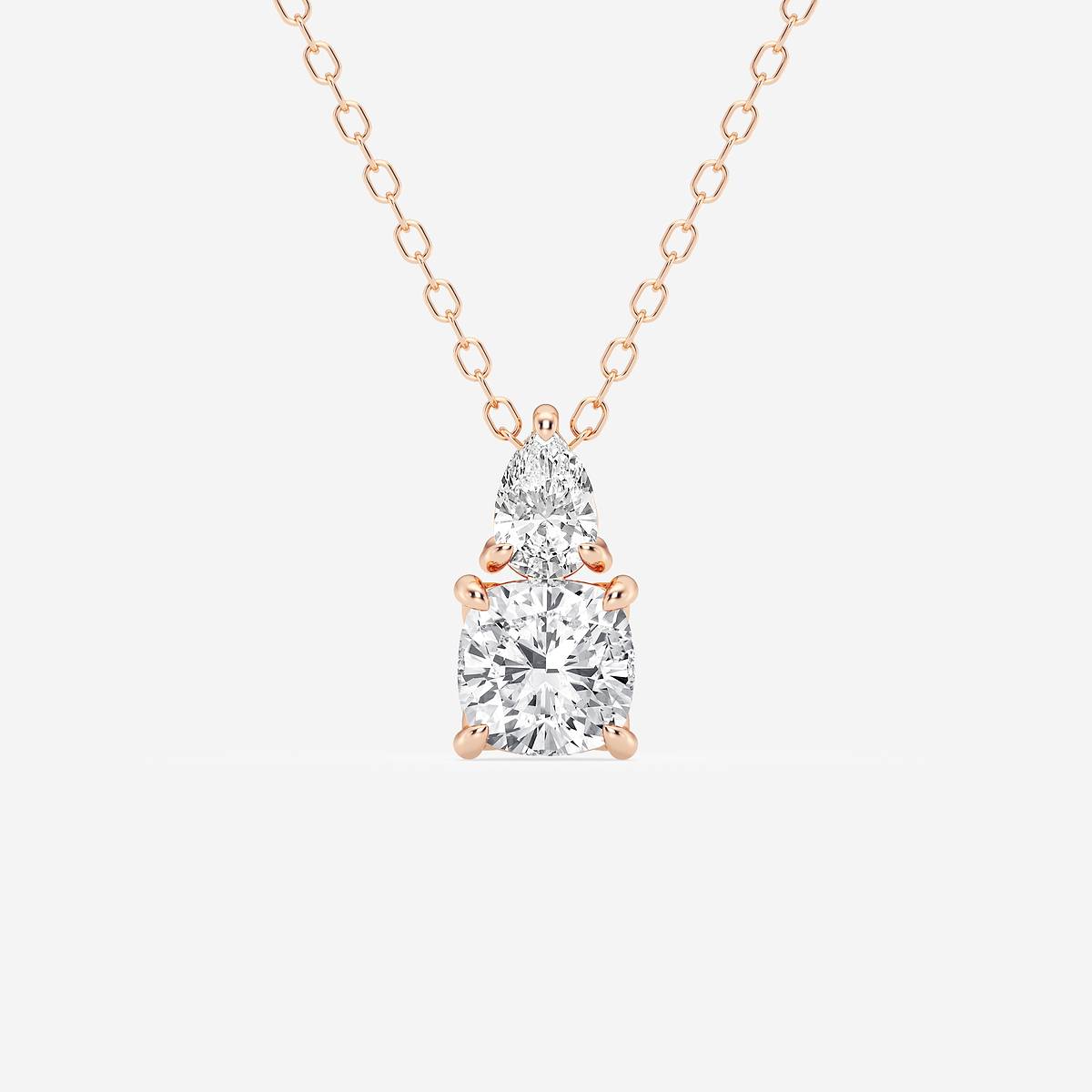 1 ctw Toi Et Moi Cushion and Pear Pendant with Adjustable Chain