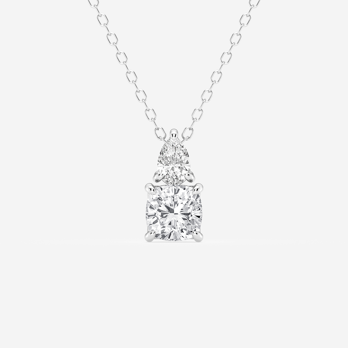 1 ctw Toi Et Moi Cushion and Pear Pendant with Adjustable Chain