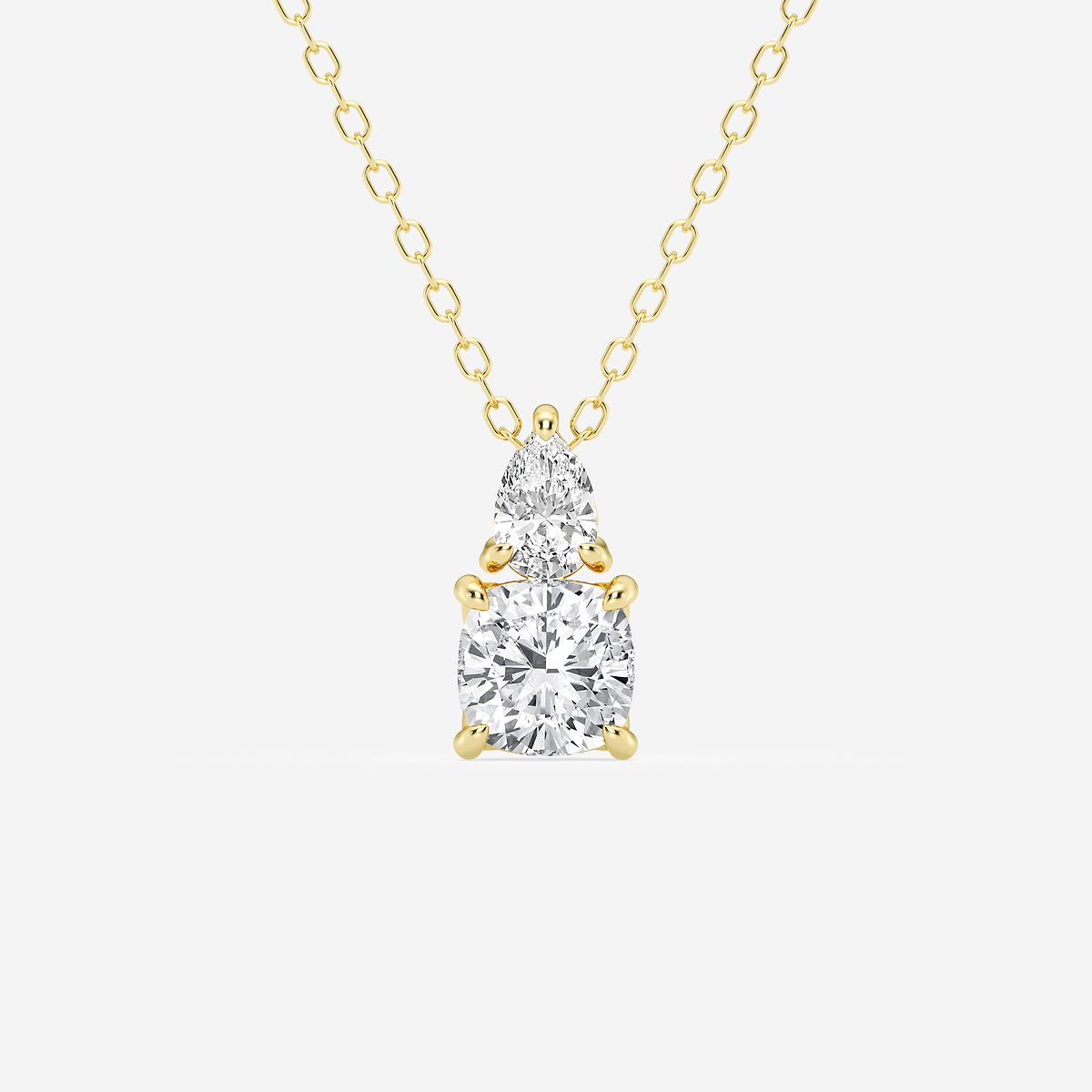 1 ctw Toi Et Moi Cushion and Pear Pendant with Adjustable Chain
