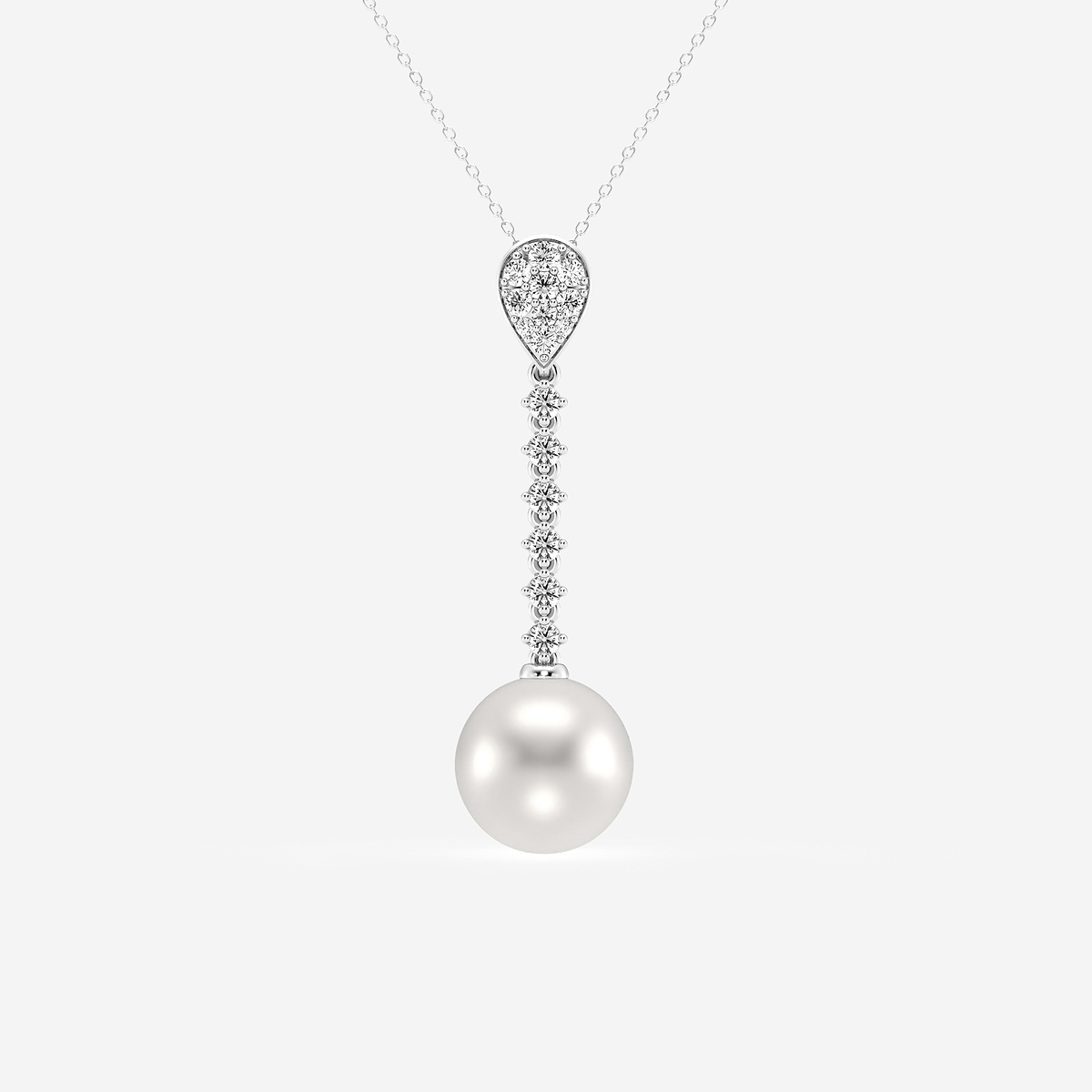 9.5 - 10.0 mm Cultured Freshwater Pearl and 1/2 ctw Lab Grown Diamond Linear Pendant