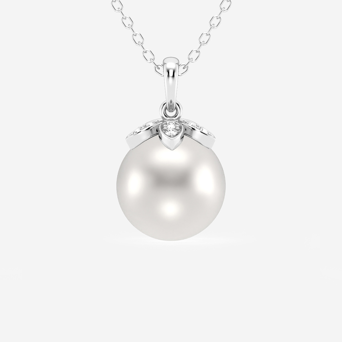 9.5 - 10.0 mm Cultured Freshwater Pearl and Lab Grown Diamond Accent Flower Pendant