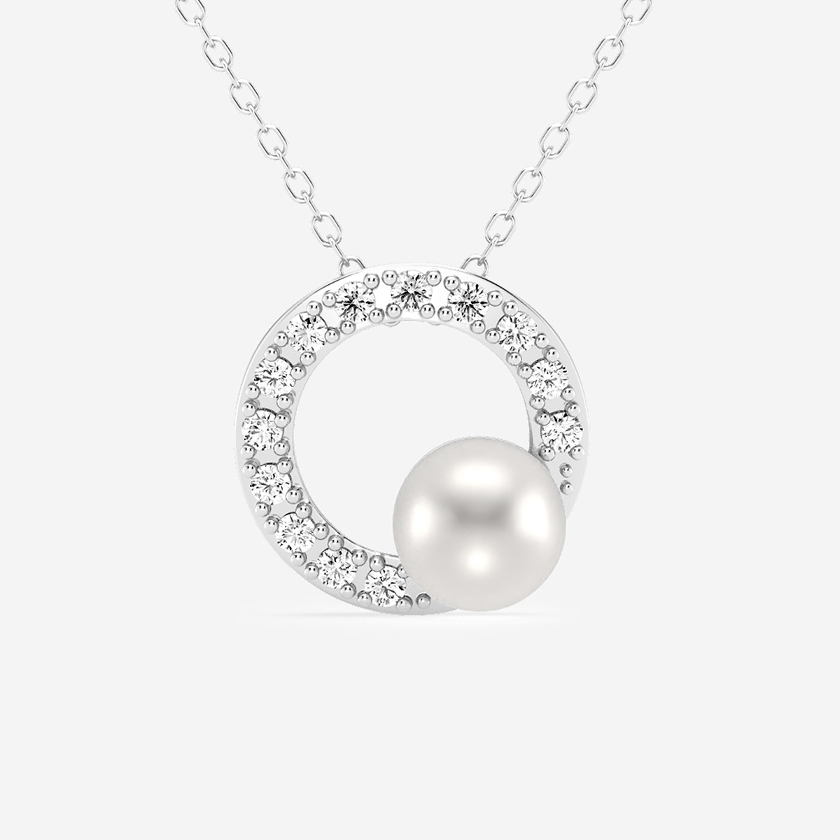4.5 - 5.0 mm Cultured Freshwater Pearl and 1/10 ctw Lab Grown Diamond Circle Pendant