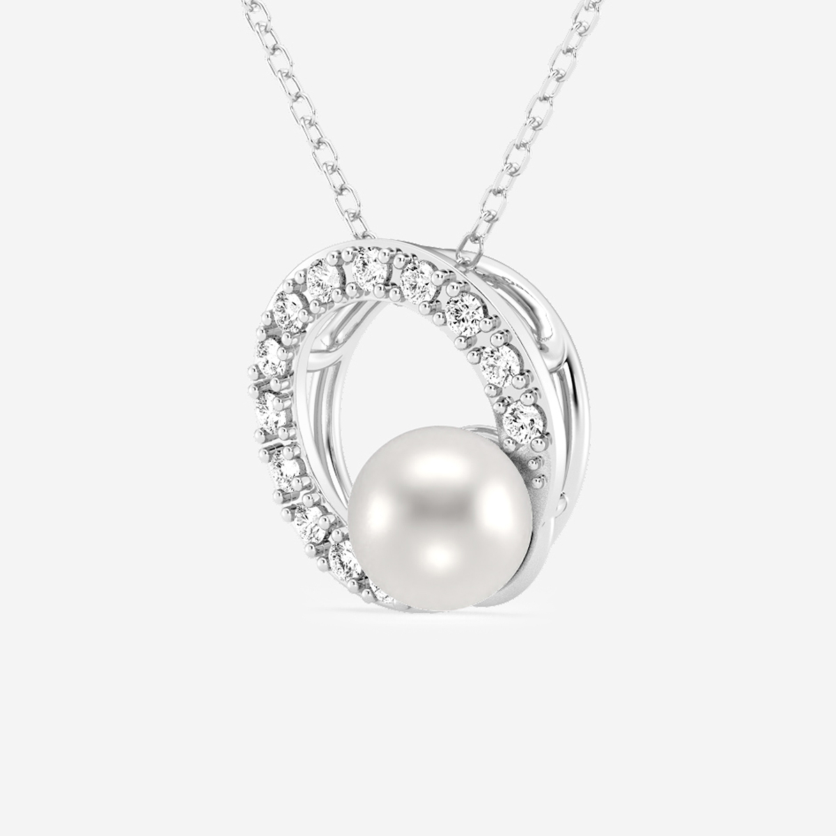 Additional Image 1 for  4.5 - 5.0 mm Cultured Freshwater Pearl and 1/10 ctw Lab Grown Diamond Circle Pendant