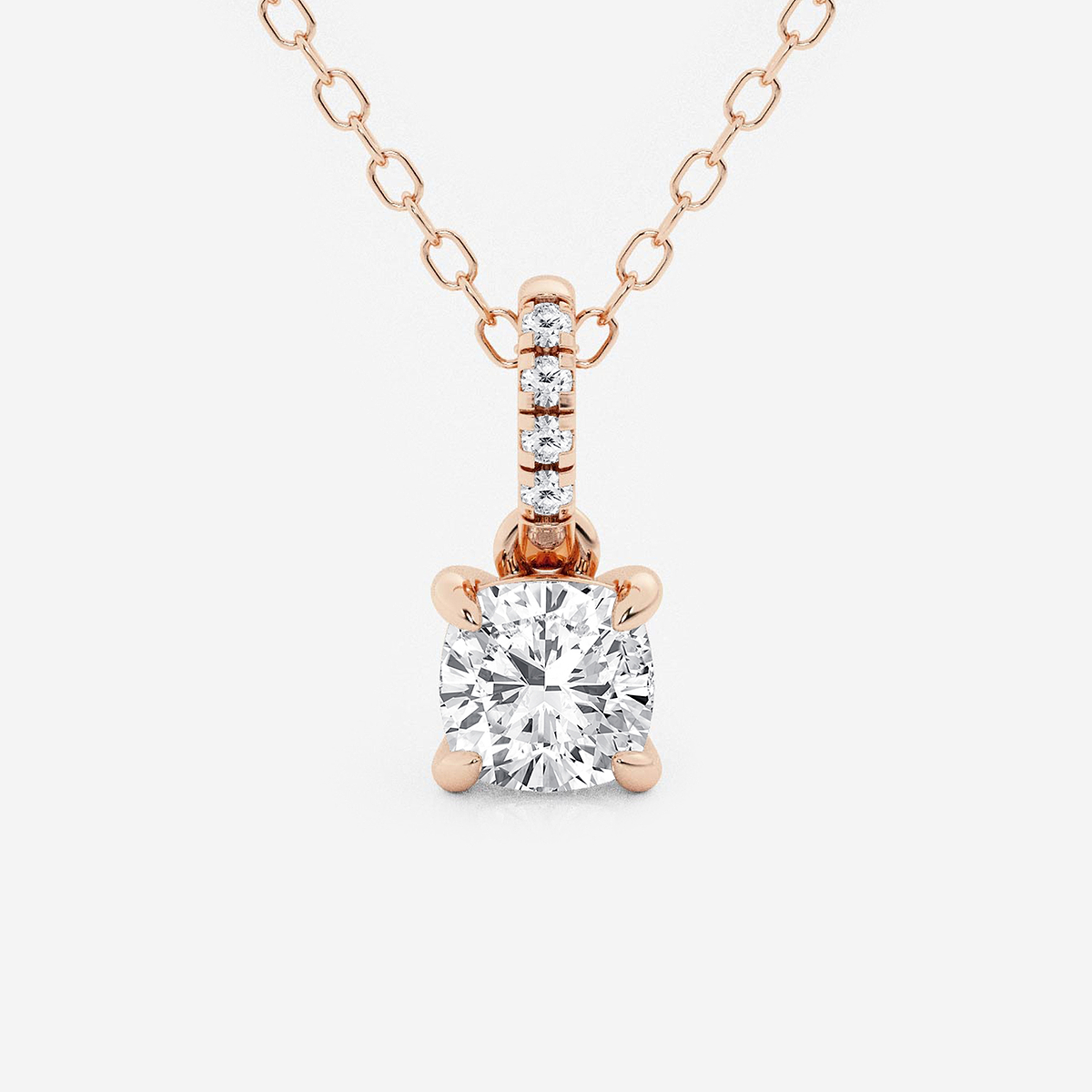1/2 ctw Cushion Lab Grown Diamond Hidden Halo with Diamond Bail Pendant