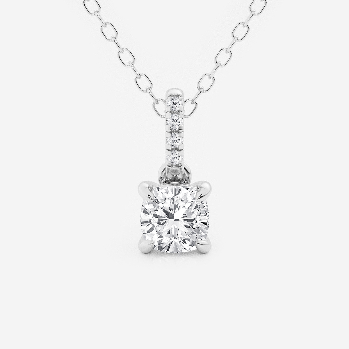 1/2 ctw Cushion Lab Grown Diamond Hidden Halo with Diamond Bail Pendant
