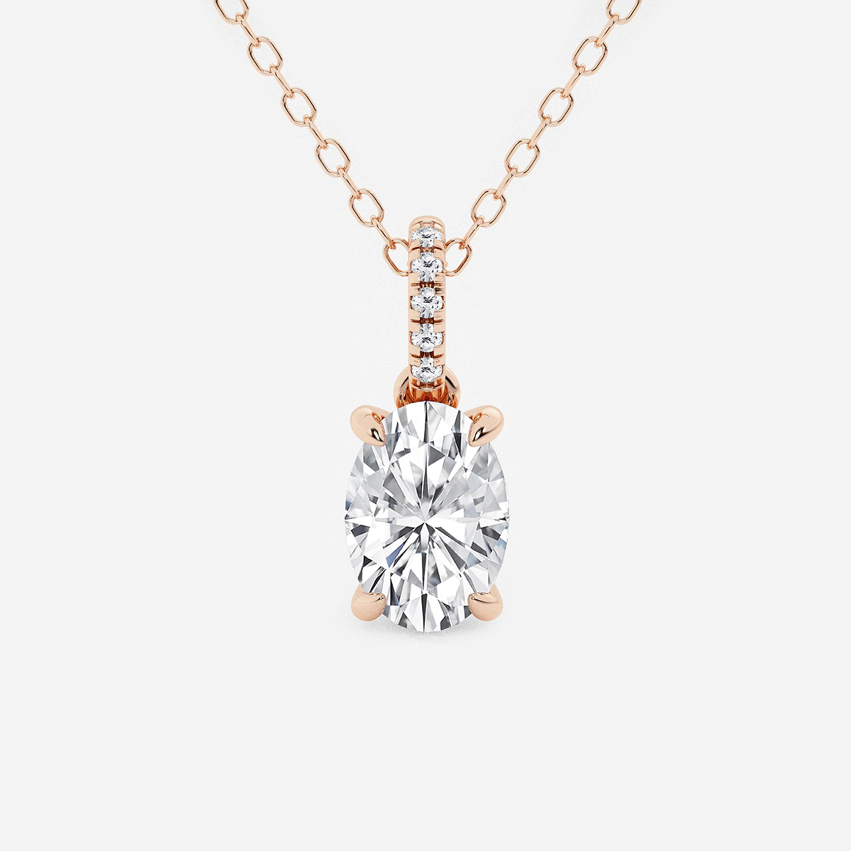 1 ctw Oval Lab Grown Diamond Hidden Halo with Diamond Bail Pendant