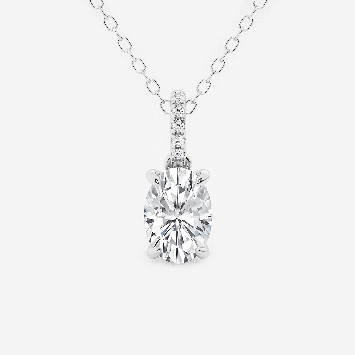 1 ctw Oval Lab Grown Diamond Hidden Halo with Diamond Bail Pendant