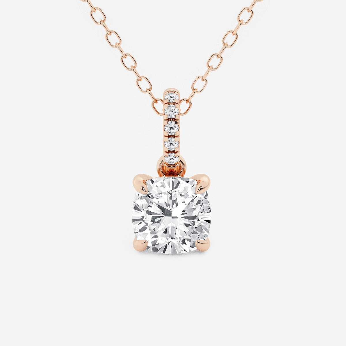 1 ctw Cushion Lab Grown Diamond Hidden Halo with Diamond Bail Pendant