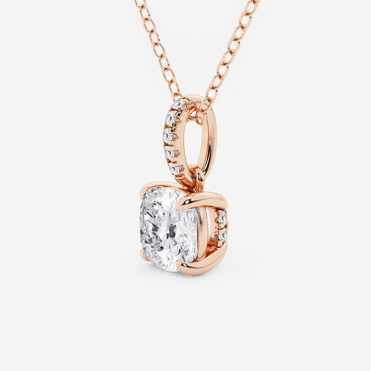 Additional Image 1 for  1 ctw Cushion Lab Grown Diamond Hidden Halo with Diamond Bail Pendant