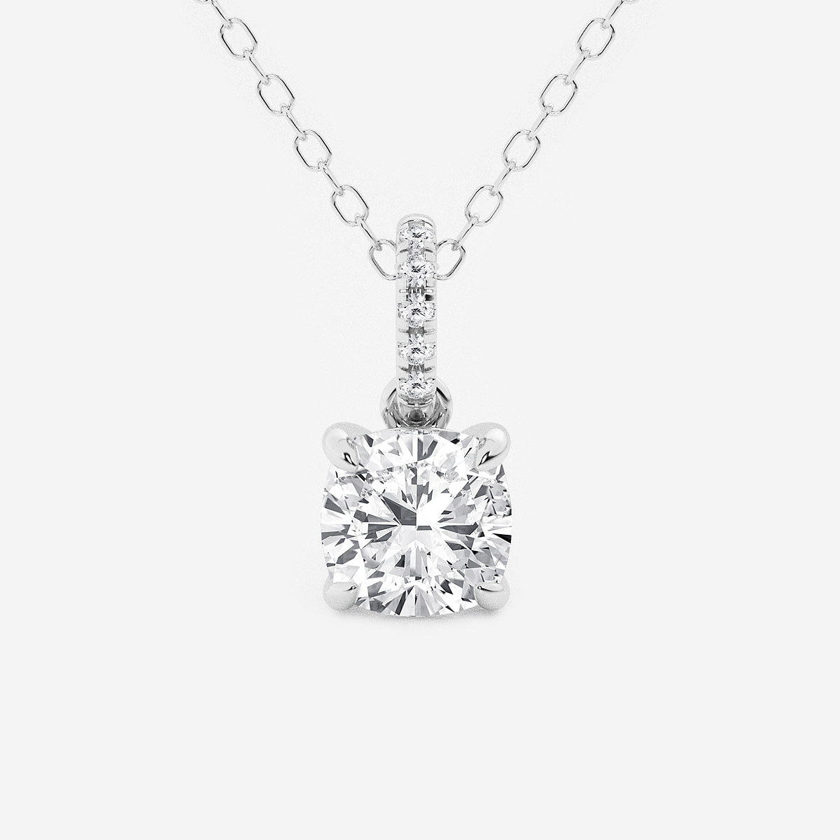 1 ctw Cushion Lab Grown Diamond Hidden Halo with Diamond Bail Pendant
