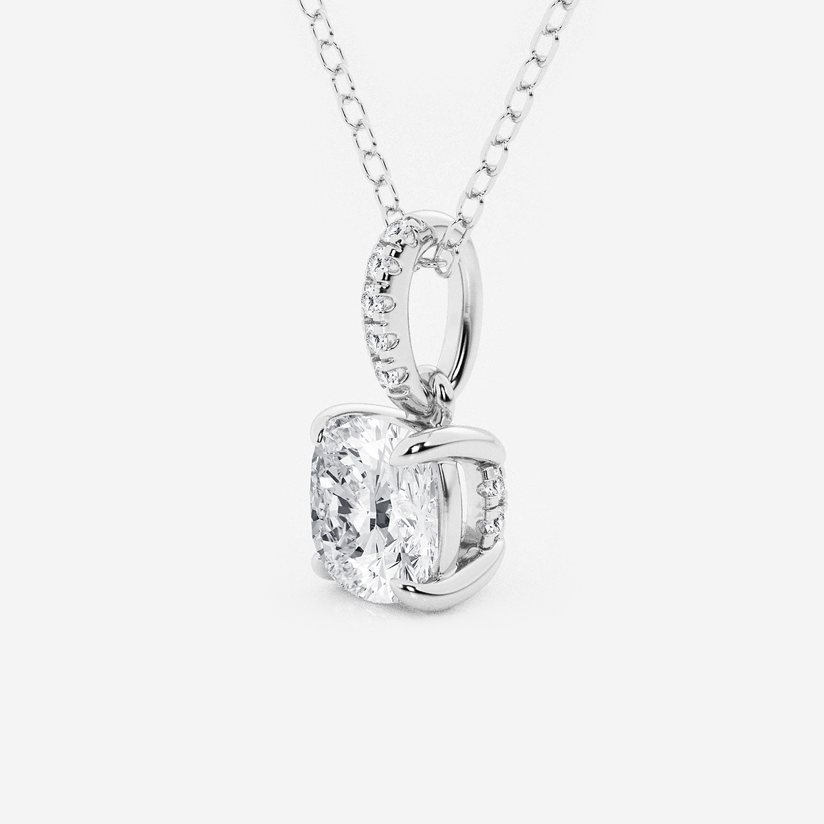 Additional Image 1 for  1 ctw Cushion Lab Grown Diamond Hidden Halo with Diamond Bail Pendant