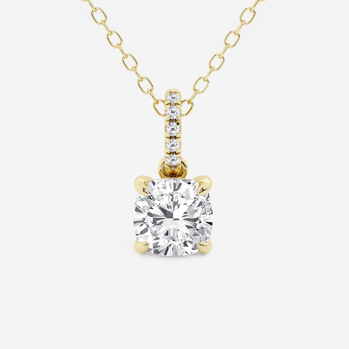 1 ctw Cushion Lab Grown Diamond Hidden Halo with Diamond Bail Pendant