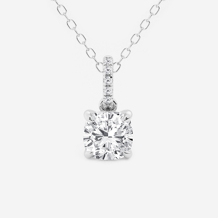 Hidden Halo &amp; Bail - 1 ctw Cushion Lab Grown Diamond Hidden Halo with Diamond Bail Pendant