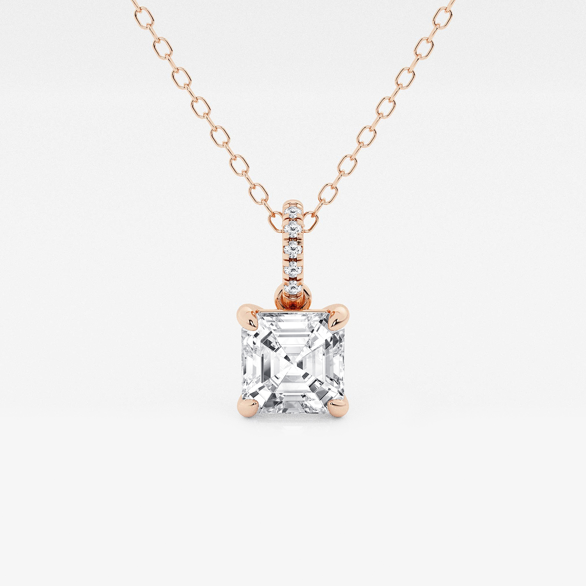 1 ctw Asscher Lab Grown Diamond Hidden Halo with Diamond Bail Pendant