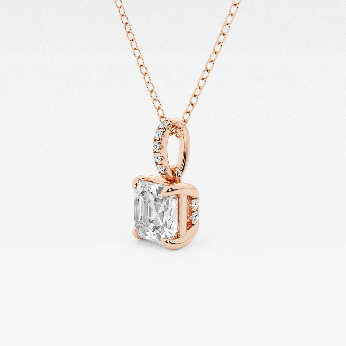 Additional Image 1 for  1 ctw Asscher Lab Grown Diamond Hidden Halo with Diamond Bail Pendant
