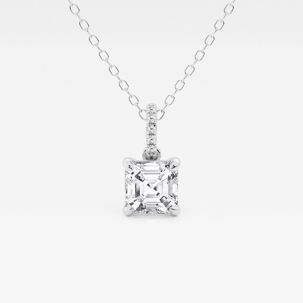 1 ctw Asscher Lab Grown Diamond Hidden Halo with Diamond Bail Pendant