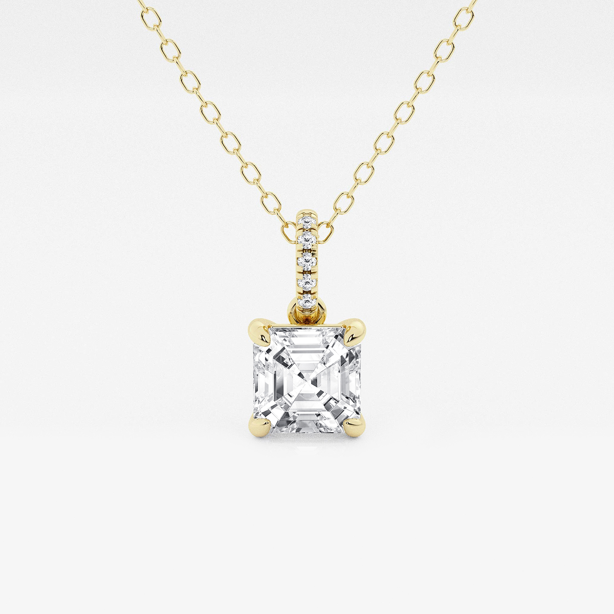 1 ctw Asscher Lab Grown Diamond Hidden Halo with Diamond Bail Pendant