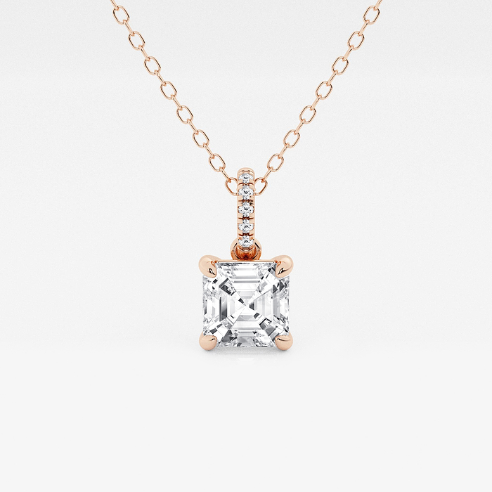 1 ctw Asscher Lab Grown Diamond Hidden Halo with Diamond Bail Pendant