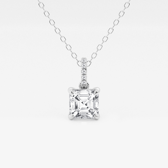 1 ctw Asscher Lab Grown Diamond Hidden Halo with Diamond Bail Pendant