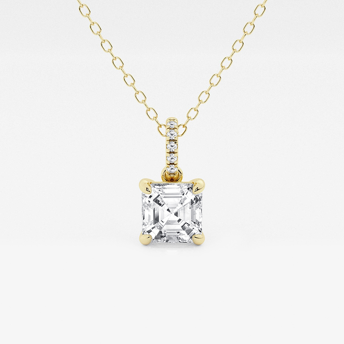 1 ctw Asscher Lab Grown Diamond Hidden Halo with Diamond Bail Pendant