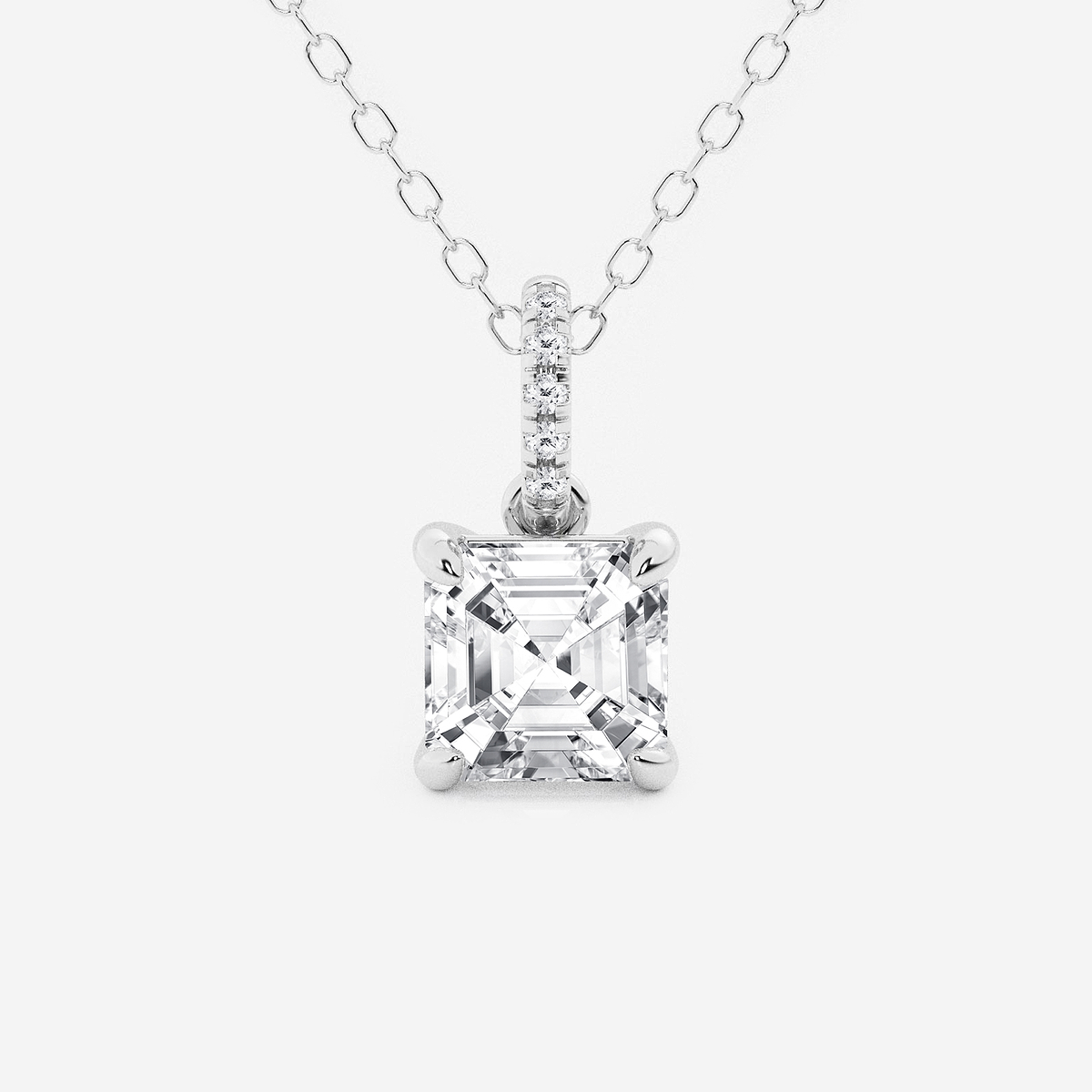 1 1/2 ctw Asscher Lab Grown Diamond Hidden Halo with Diamond Bail Pendant