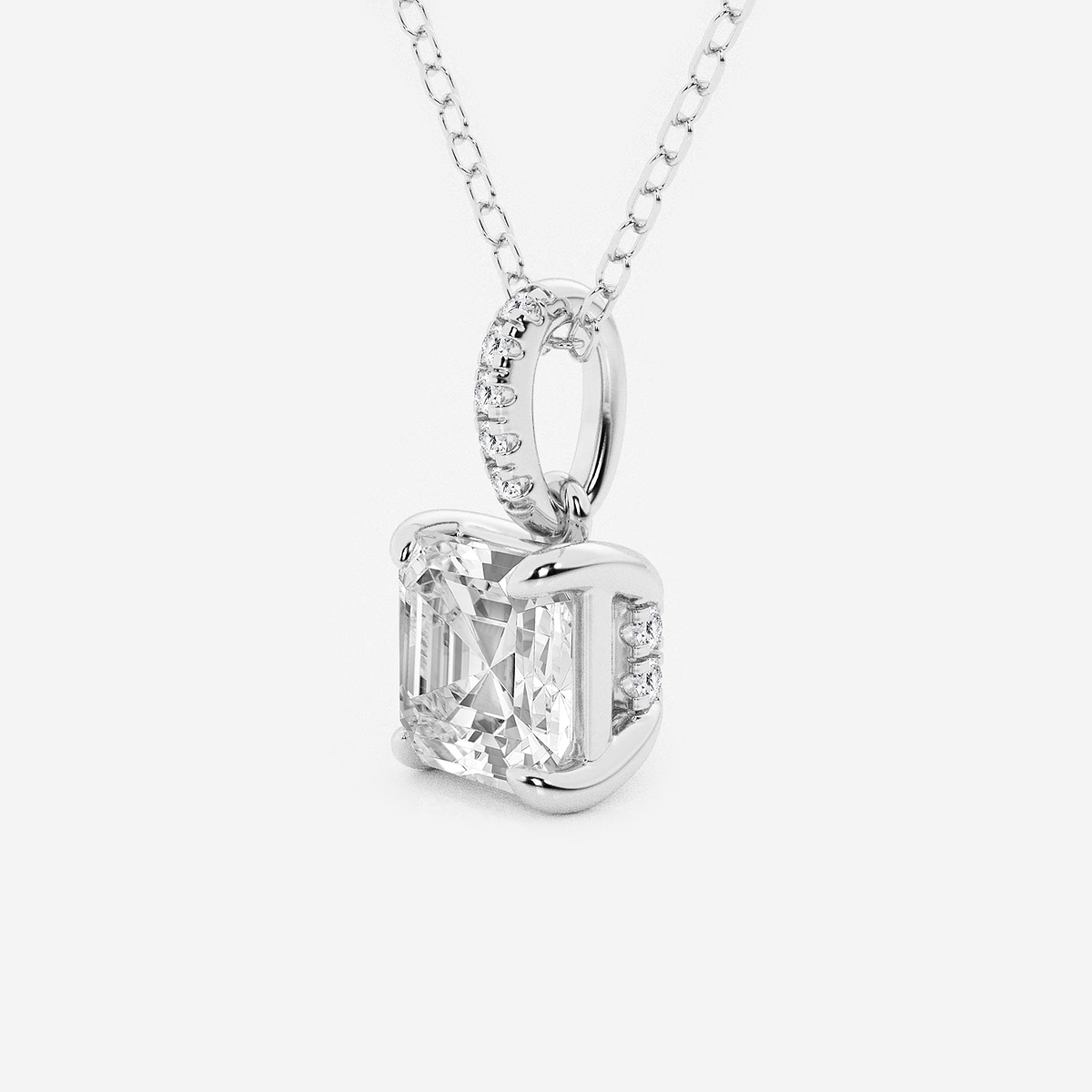 Additional Image 1 for  1 1/2 ctw Asscher Lab Grown Diamond Hidden Halo with Diamond Bail Pendant