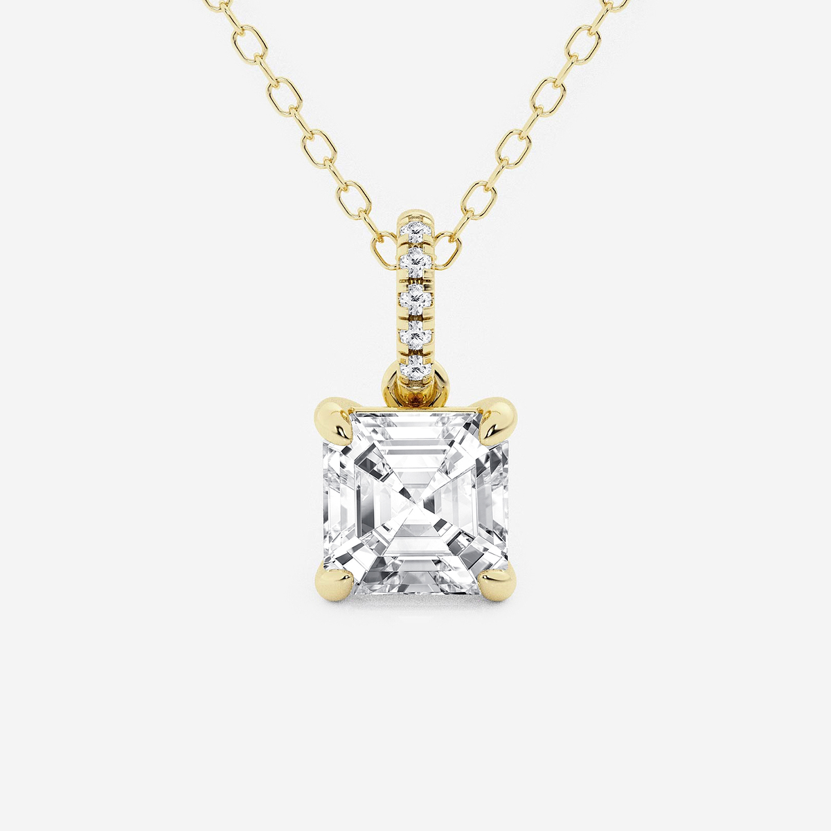 1 1/2 ctw Asscher Lab Grown Diamond Hidden Halo with Diamond Bail Pendant