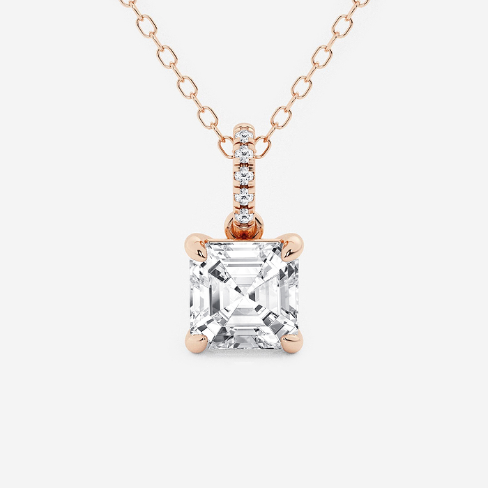 1 1/2 ctw Asscher Lab Grown Diamond Hidden Halo with Diamond Bail Pendant