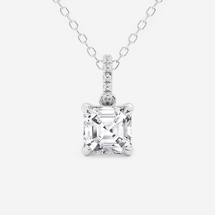 1 1/2 ctw Asscher Lab Grown Diamond Hidden Halo with Diamond Bail Pendant