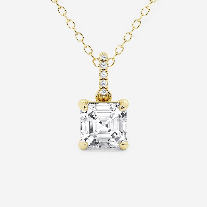 1 1/2 ctw Asscher Lab Grown Diamond Hidden Halo with Diamond Bail Pendant