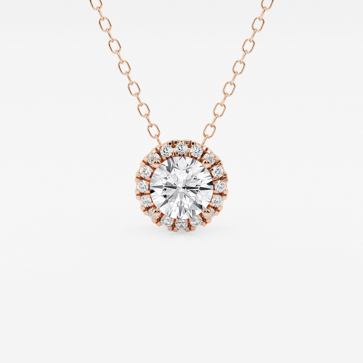 5/8 ctw Round Lab Grown Diamond Halo Pendant with Adjustable Chain