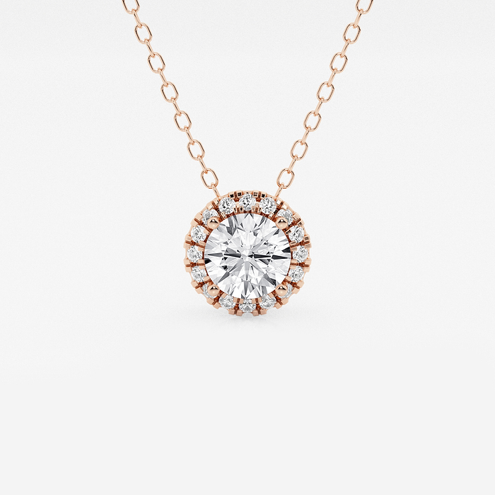 5/8 ctw Round Lab Grown Diamond Halo Pendant with Adjustable Chain