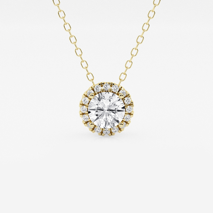 5/8 ctw Round Lab Grown Diamond Halo Pendant with Adjustable Chain