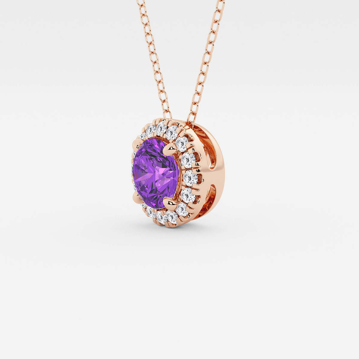 Additional Image 1 for  6.5 mm Round Created Amethyst and 1/5 ctw Round Lab Grown Diamond Halo Pendant with Adjustable Chain