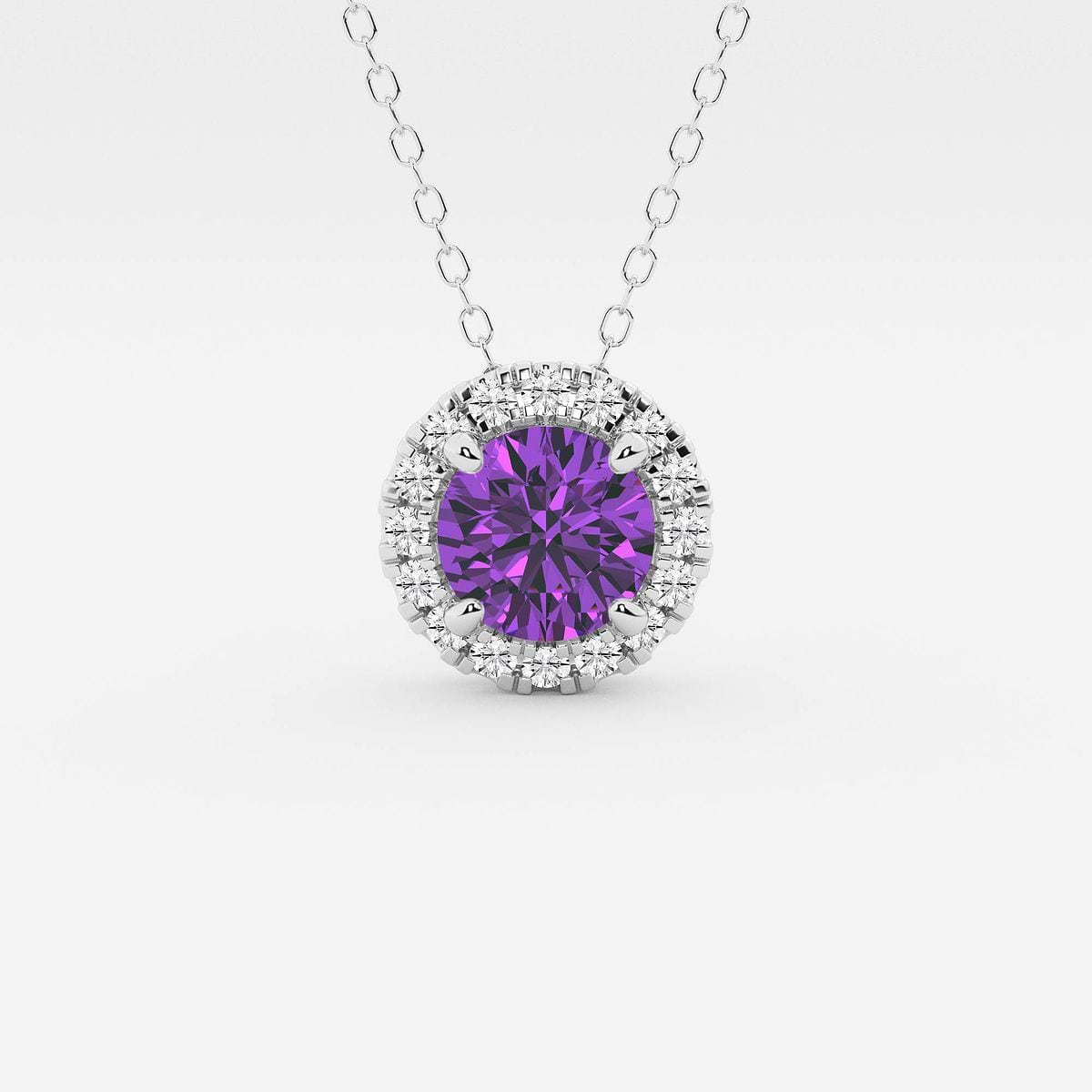 5 MM Amethyst Cushion Cut Shape Halo Pendant Necklace with 18 Inch 925 Sterling Silver Chain | Engagement Gift | Gift hotsell For Her | Gems Barn