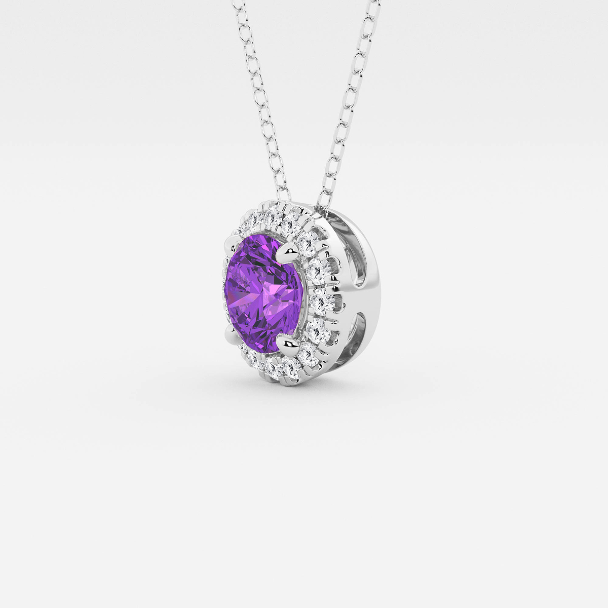 Additional Image 1 for  6.5 mm Round Created Amethyst and 1/5 ctw Round Lab Grown Diamond Halo Pendant with Adjustable Chain