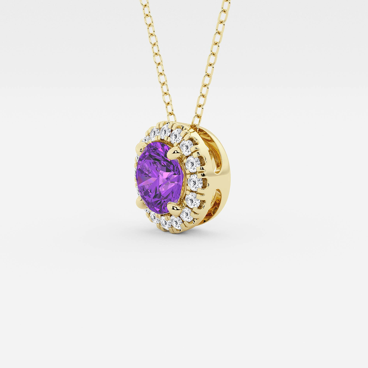 Additional Image 1 for  6.5 mm Round Created Amethyst and 1/5 ctw Round Lab Grown Diamond Halo Pendant with Adjustable Chain