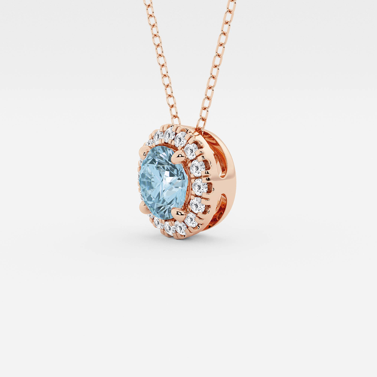 Additional Image 1 for  6.5 mm Round Created Aquamarine and 1/5 ctw Round Lab Grown Diamond Halo Pendant with Adjustable Chain