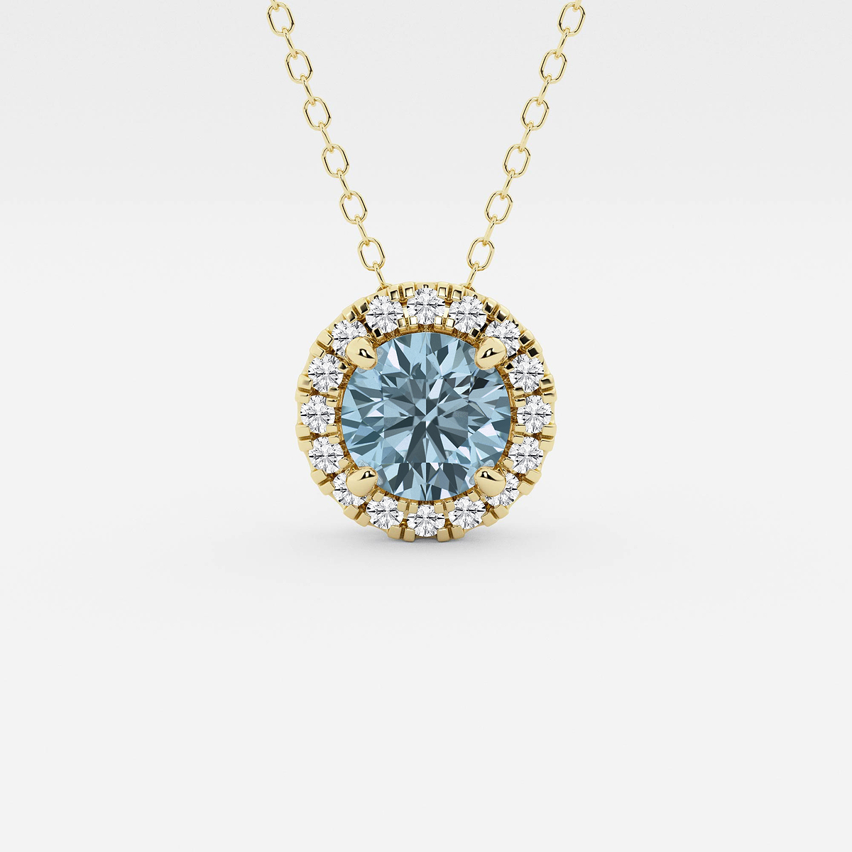 6.5 mm Round Created Aquamarine and 1/5 ctw Round Lab Grown Diamond Halo Pendant with Adjustable Chain