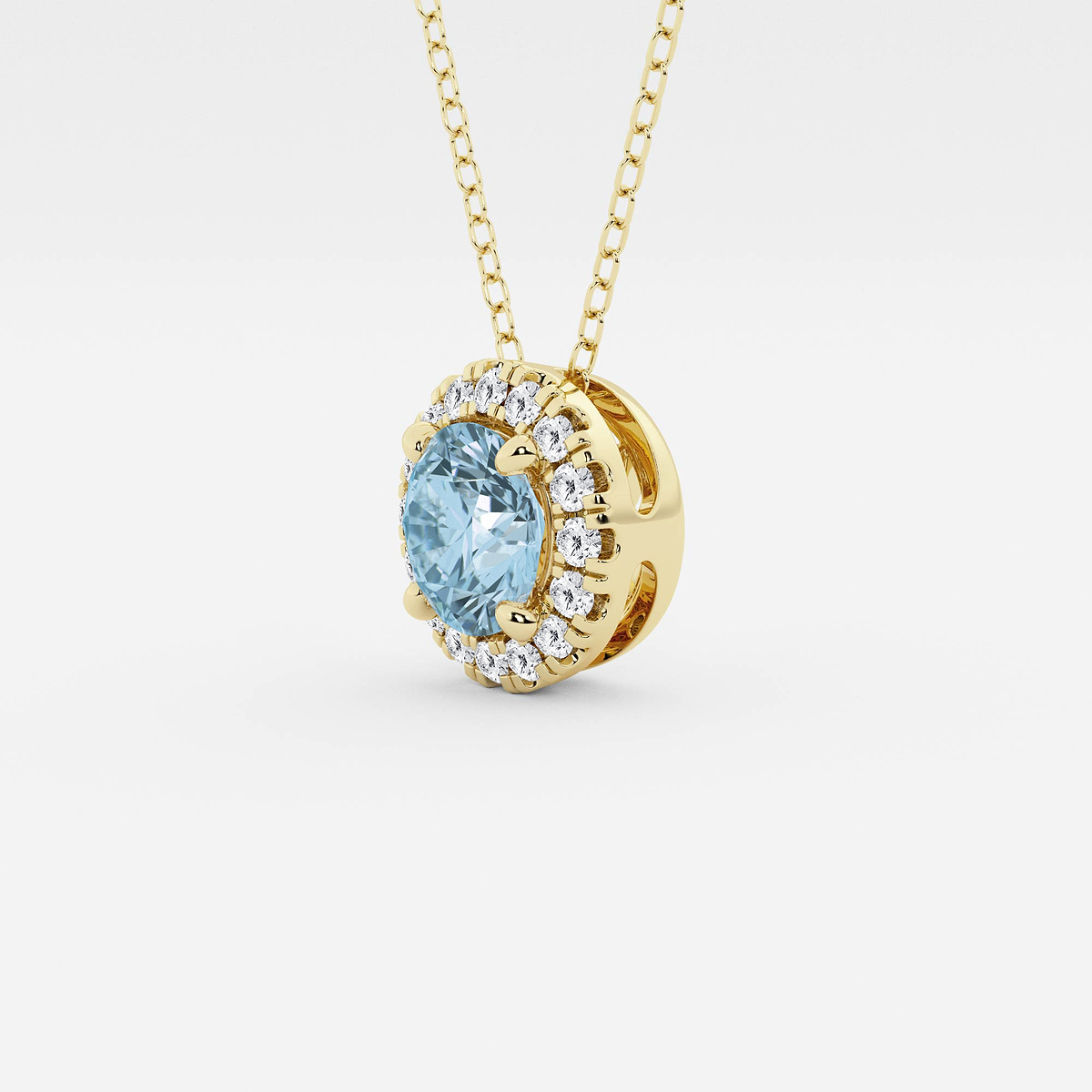 Additional Image 1 for  6.5 mm Round Created Aquamarine and 1/5 ctw Round Lab Grown Diamond Halo Pendant with Adjustable Chain