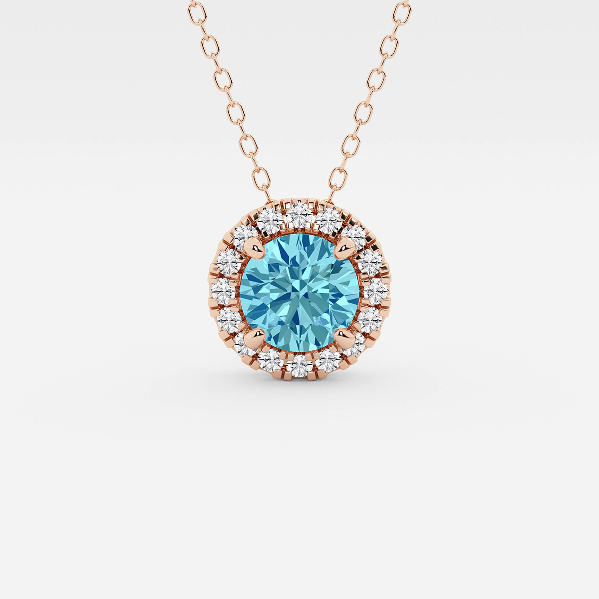 6.5 mm Round Created Blue Topaz and 1/5 ctw Round Lab Grown Diamond Halo Pendant with Adjustable Chain