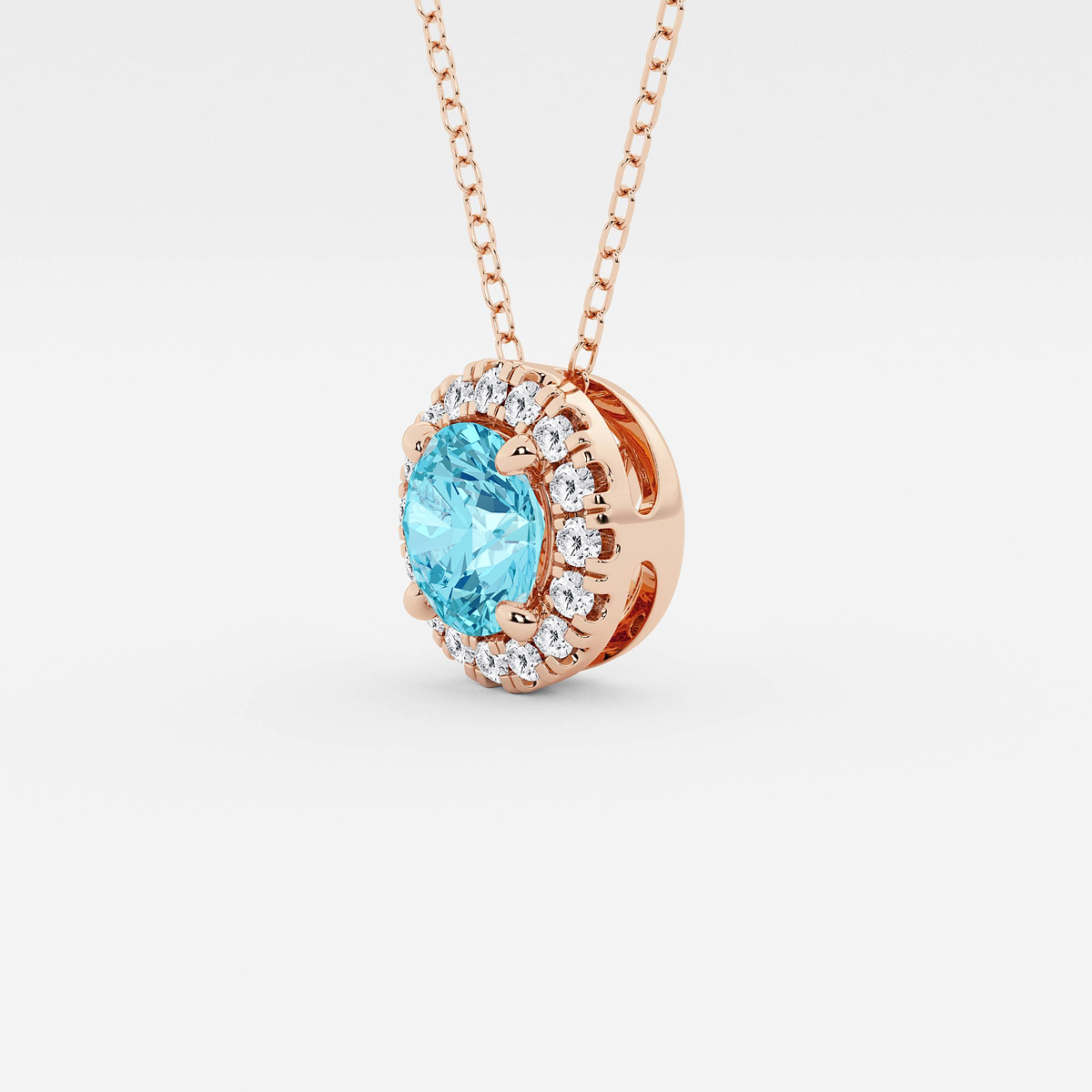 Additional Image 1 for  6.5 mm Round Created Blue Topaz and 1/5 ctw Round Lab Grown Diamond Halo Pendant with Adjustable Chain