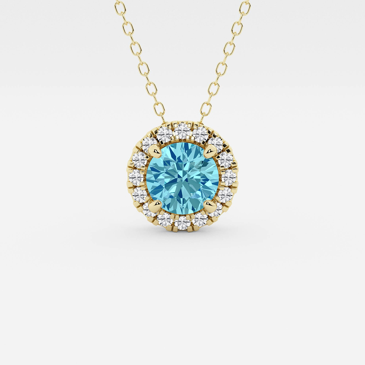 6.5 mm Round Created Blue Topaz and 1/5 ctw Round Lab Grown Diamond Halo Pendant with Adjustable Chain