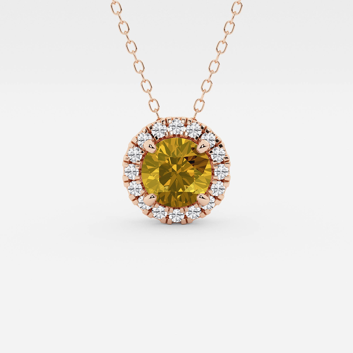 6.5 mm Round Created Citrine and 1/5 ctw Round Lab Grown Diamond Halo Pendant with Adjustable Chain