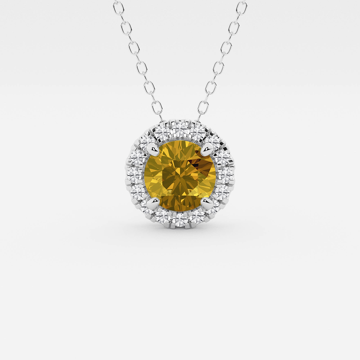 6.5 mm Round Created Citrine and 1/5 ctw Round Lab Grown Diamond Halo Pendant with Adjustable Chain