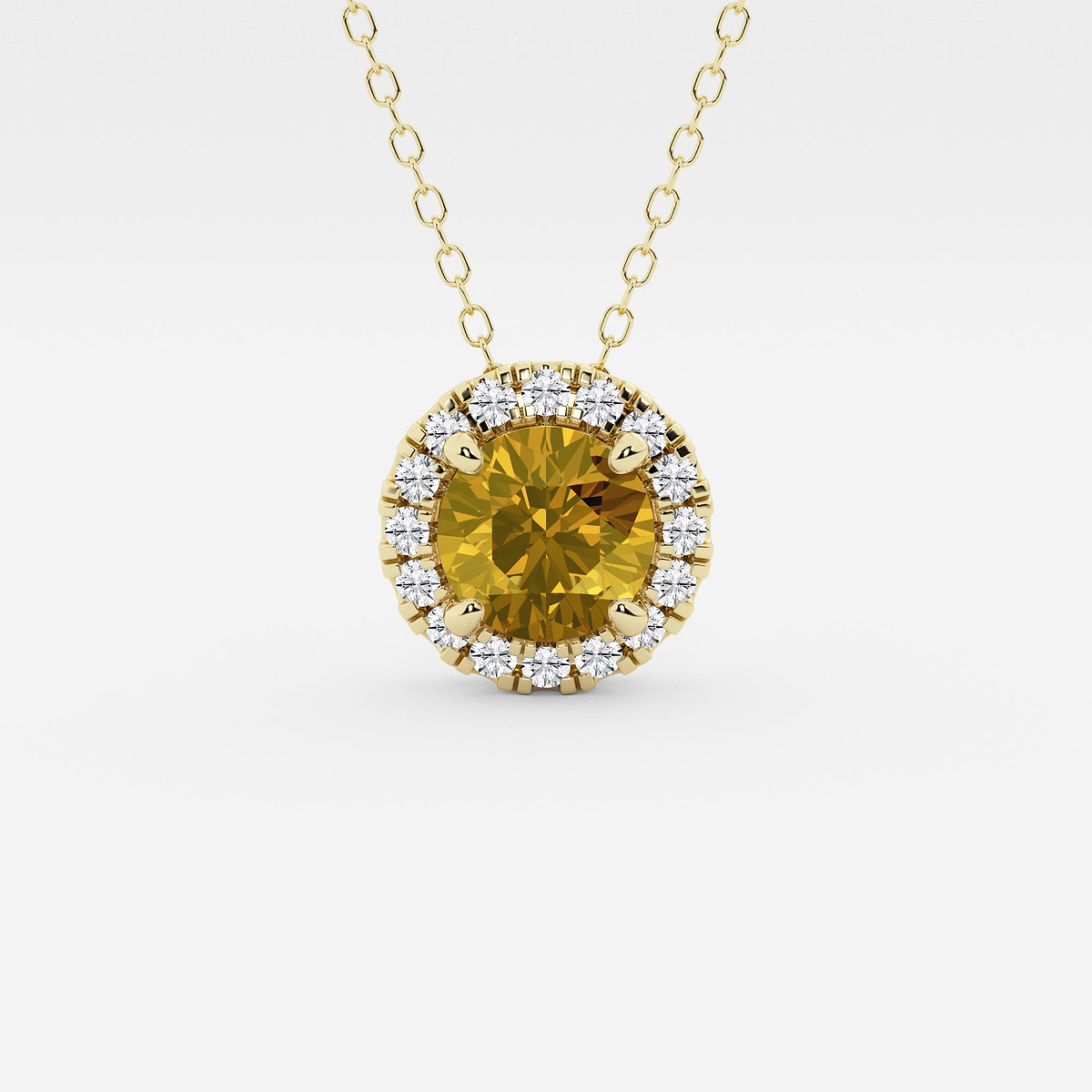 6.5 mm Round Created Citrine and 1/5 ctw Round Lab Grown Diamond Halo Pendant with Adjustable Chain