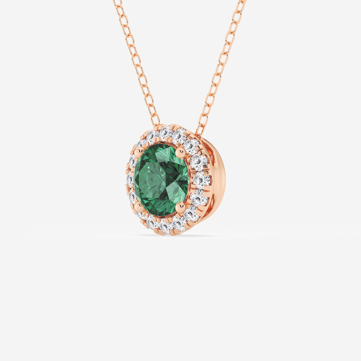 Additional Image 1 for  6.5 mm Round Created Emerald and 1/5 ctw Round Lab Grown Diamond Halo Pendant with Adjustable Chain