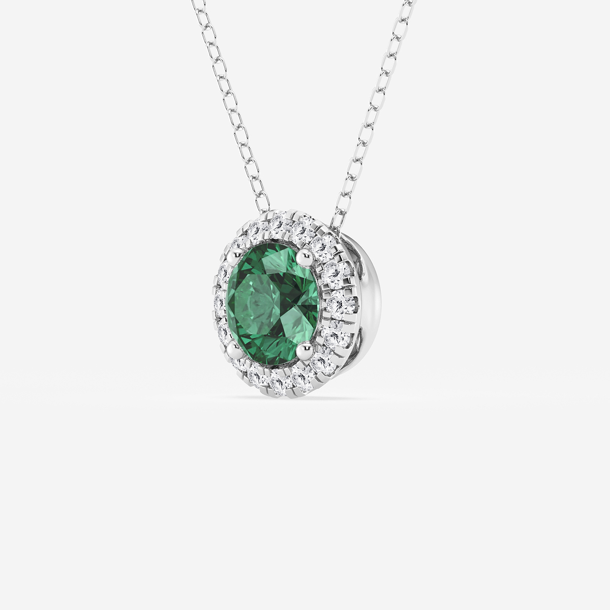 Additional Image 1 for  6.5 mm Round Created Emerald and 1/5 ctw Round Lab Grown Diamond Halo Pendant with Adjustable Chain