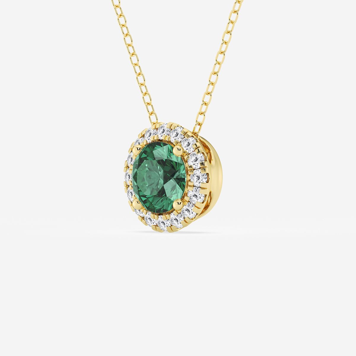 Additional Image 1 for  6.5 mm Round Created Emerald and 1/5 ctw Round Lab Grown Diamond Halo Pendant with Adjustable Chain